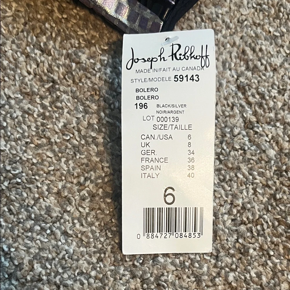 NWT Joseph Ribkoff Black and Silver Patterned Cropped Blazer Jacket Size 6 - Picture 12 of 12